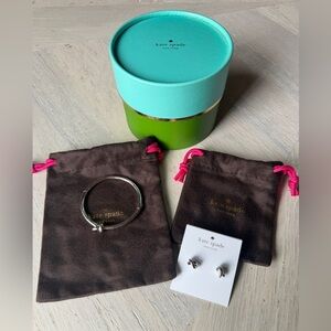Kate Spade Knot Bangle Bracelet + Stud Earrings Set w/ Box and duster bags.